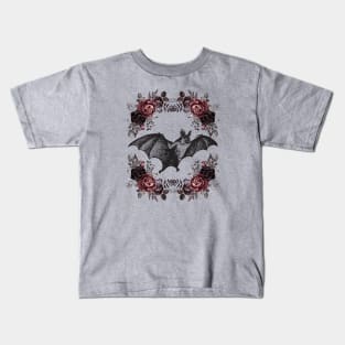 Romantic Dark Academia Gothic Floral Bat Kids T-Shirt